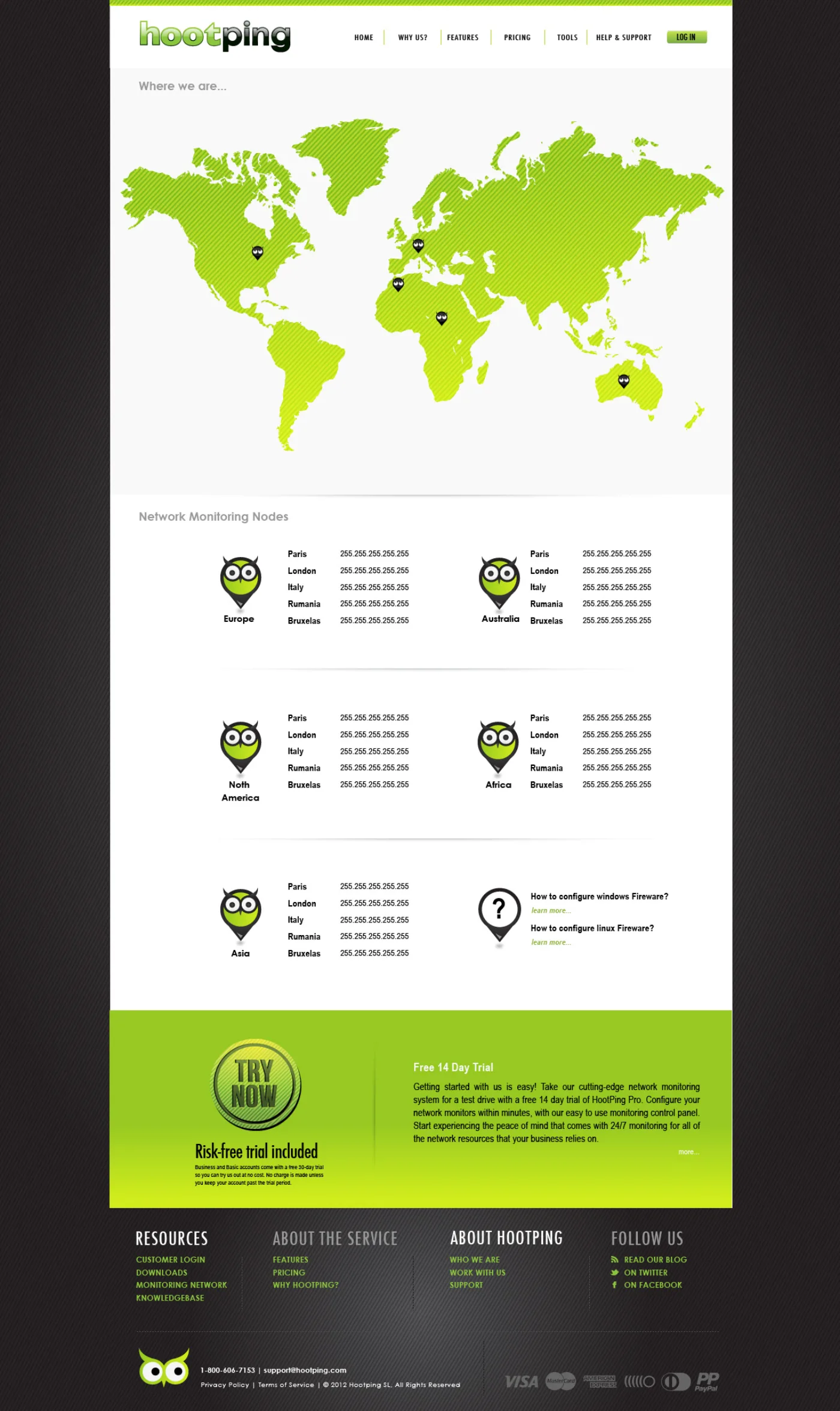 HootPing network map page