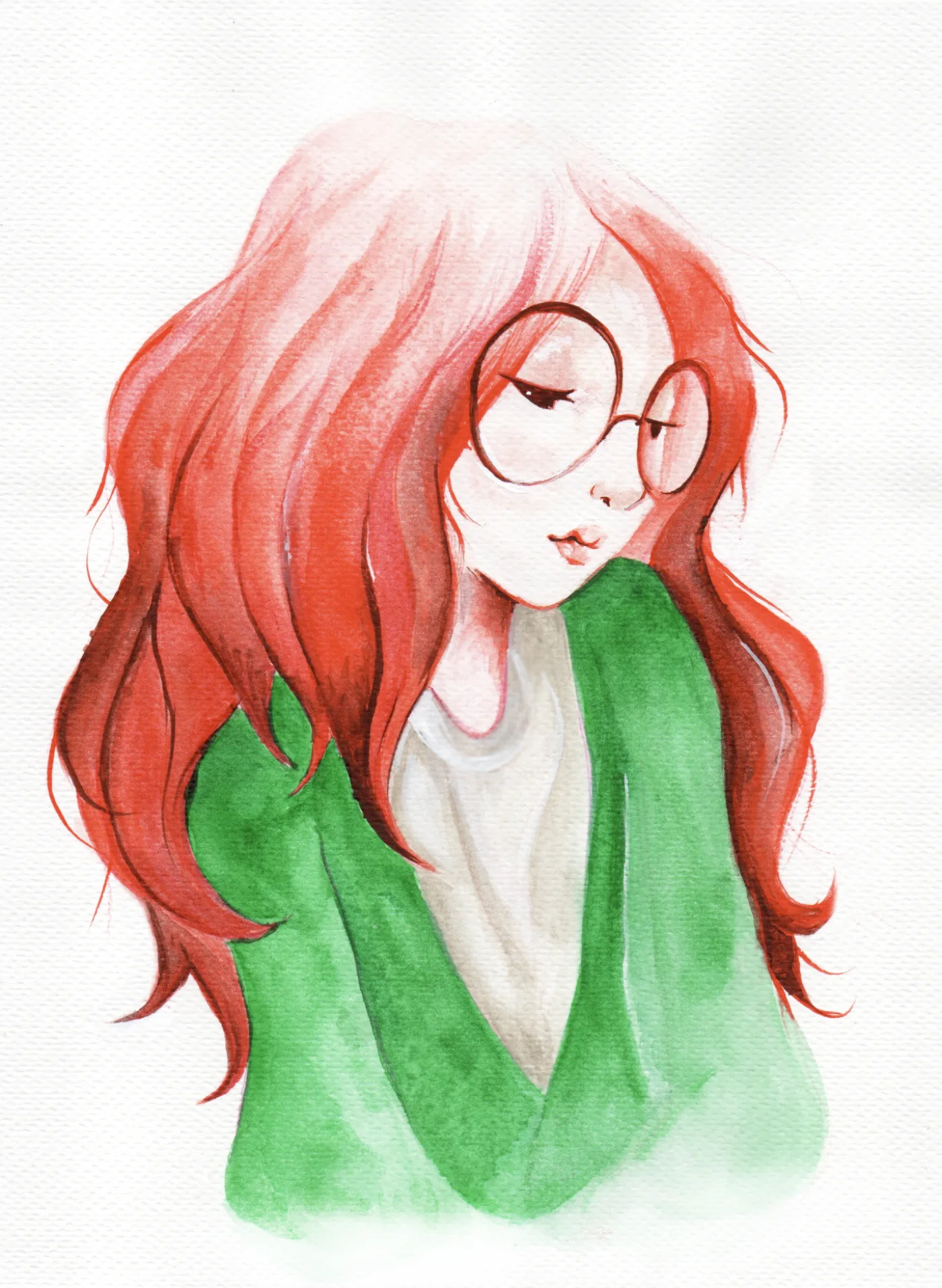 Watercolor self-portrait of Pamela